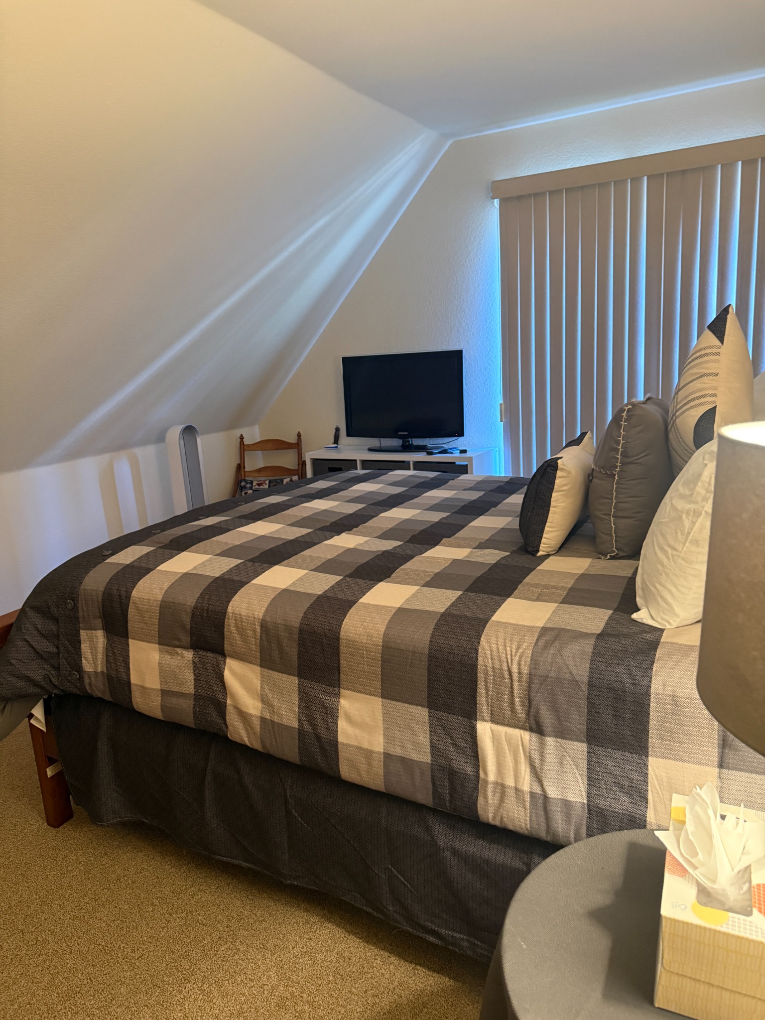 Bedroom with blue bedding