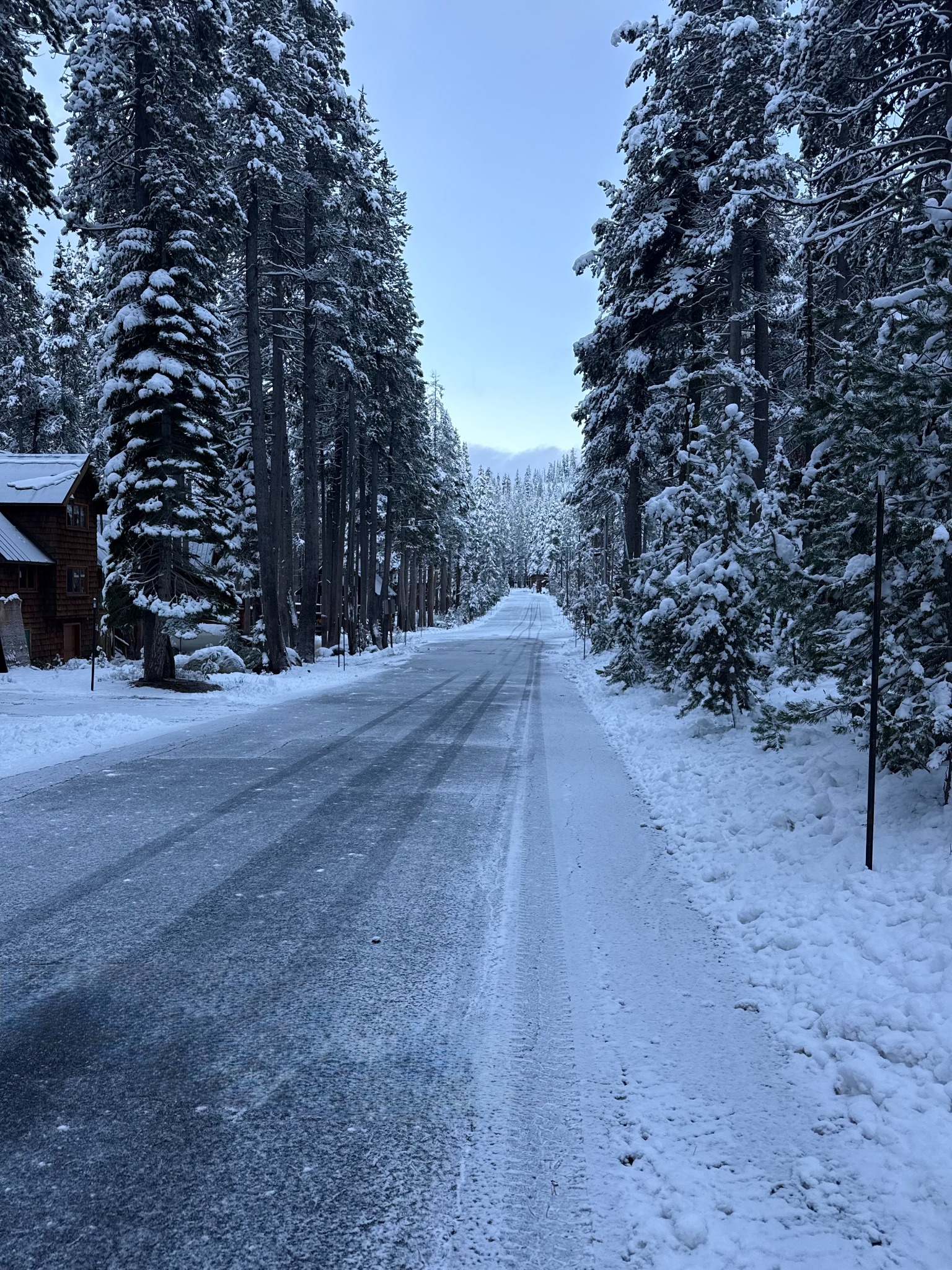 Snowy neighborhood road